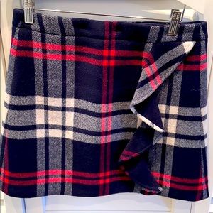 J.Crew wool cotton plaid mini skirt with ruffle